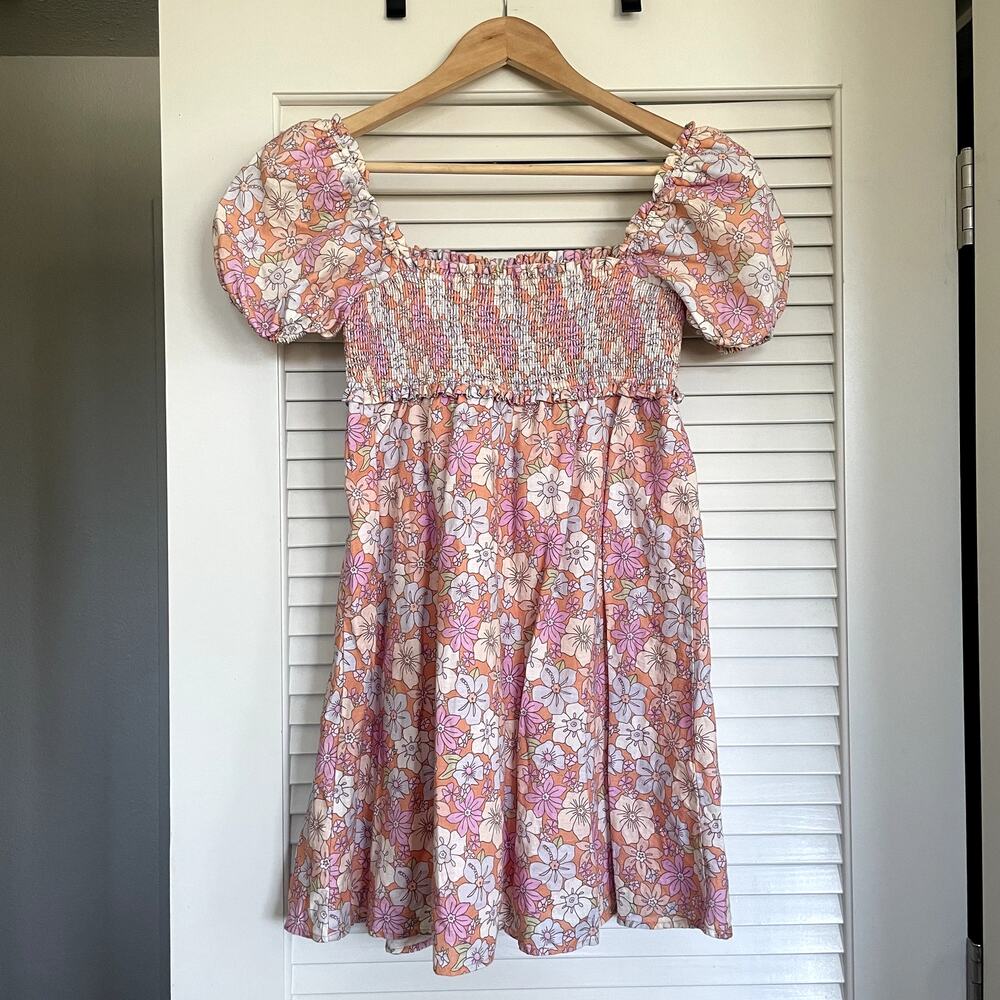 Aritzia Sunday Best Retro Floral Smocked Dress Linen Organic Cotton Small Picnic - Picture 5 of 9